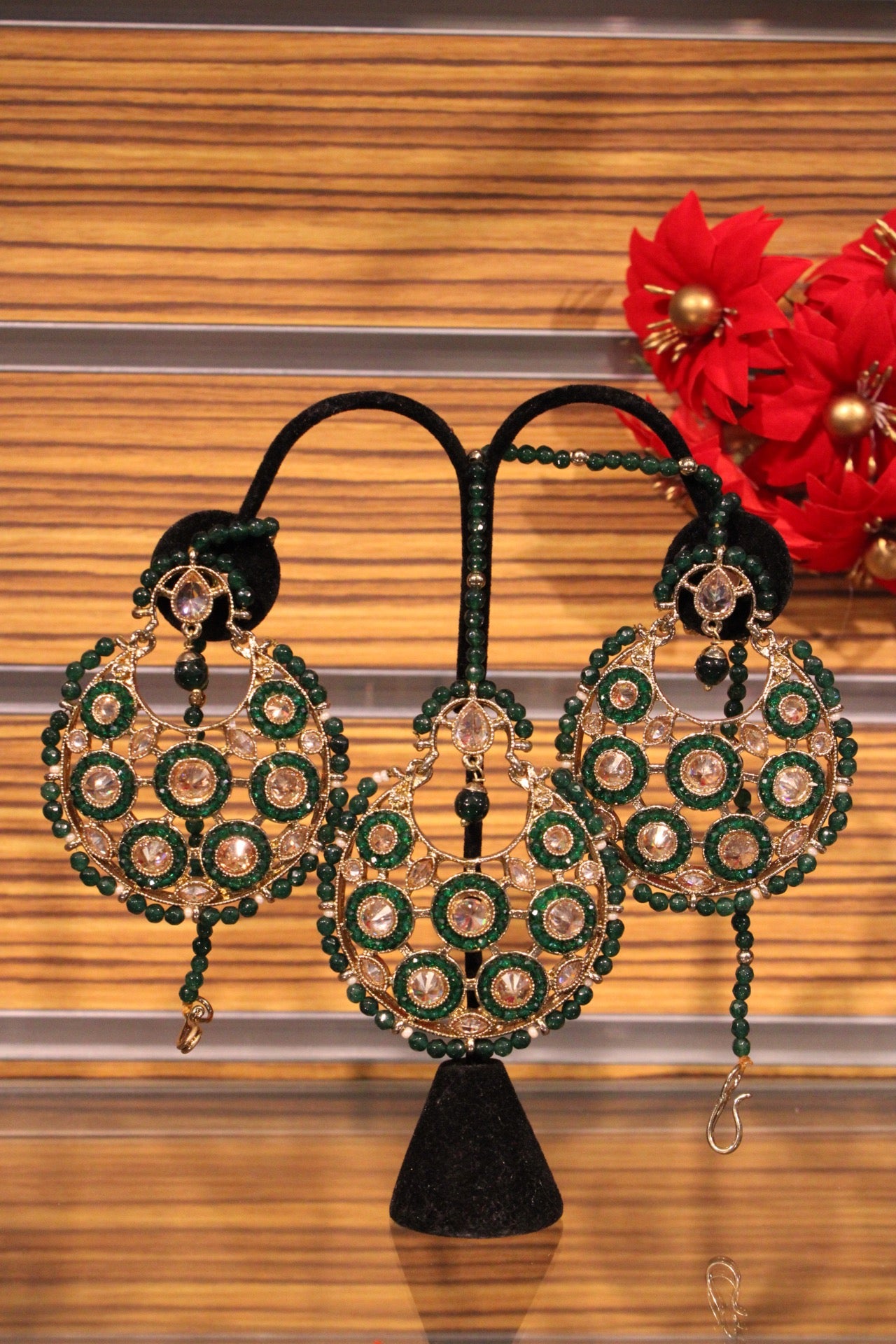 Dark Green Earring with Maangtika