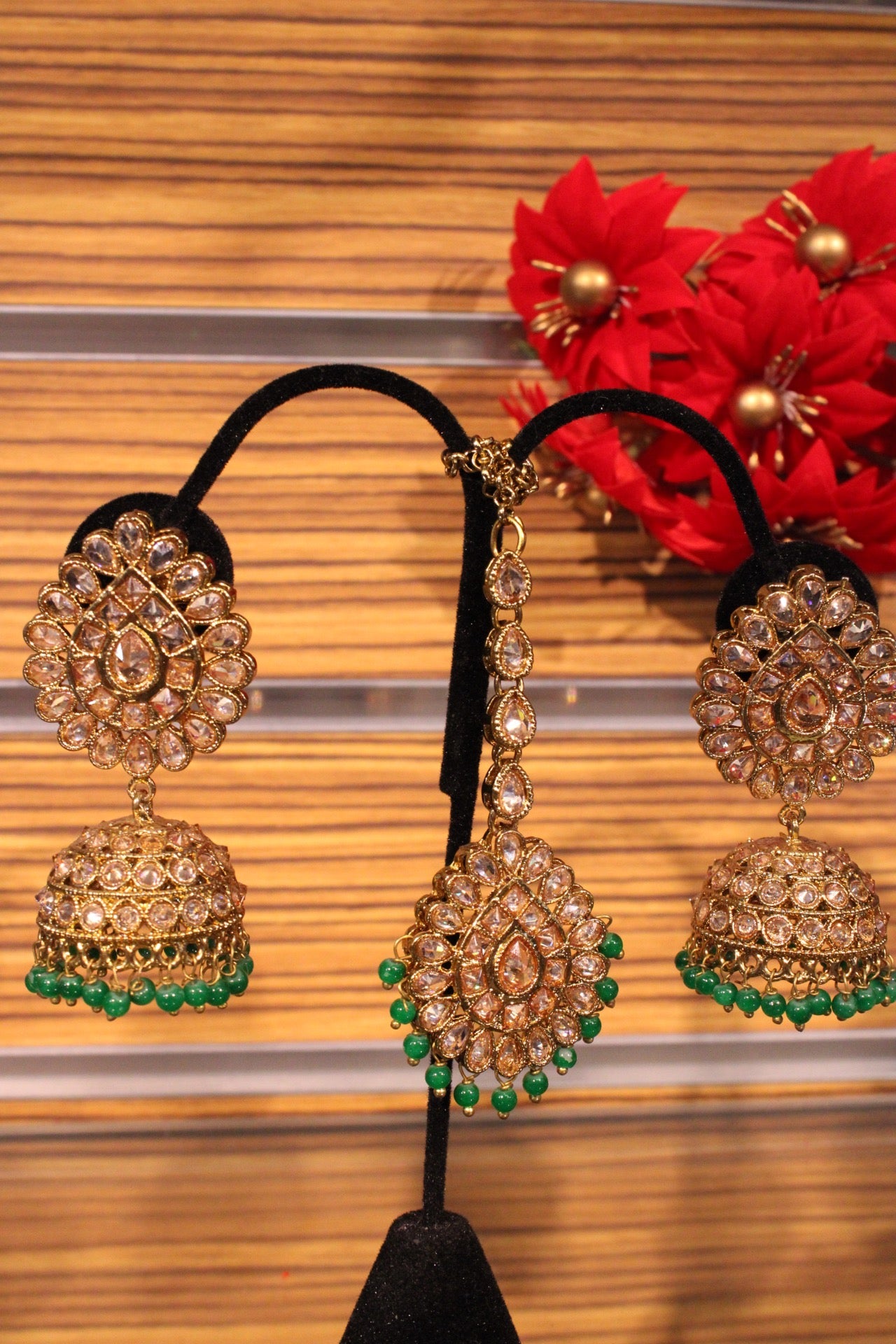 Green Earring with Maangtika