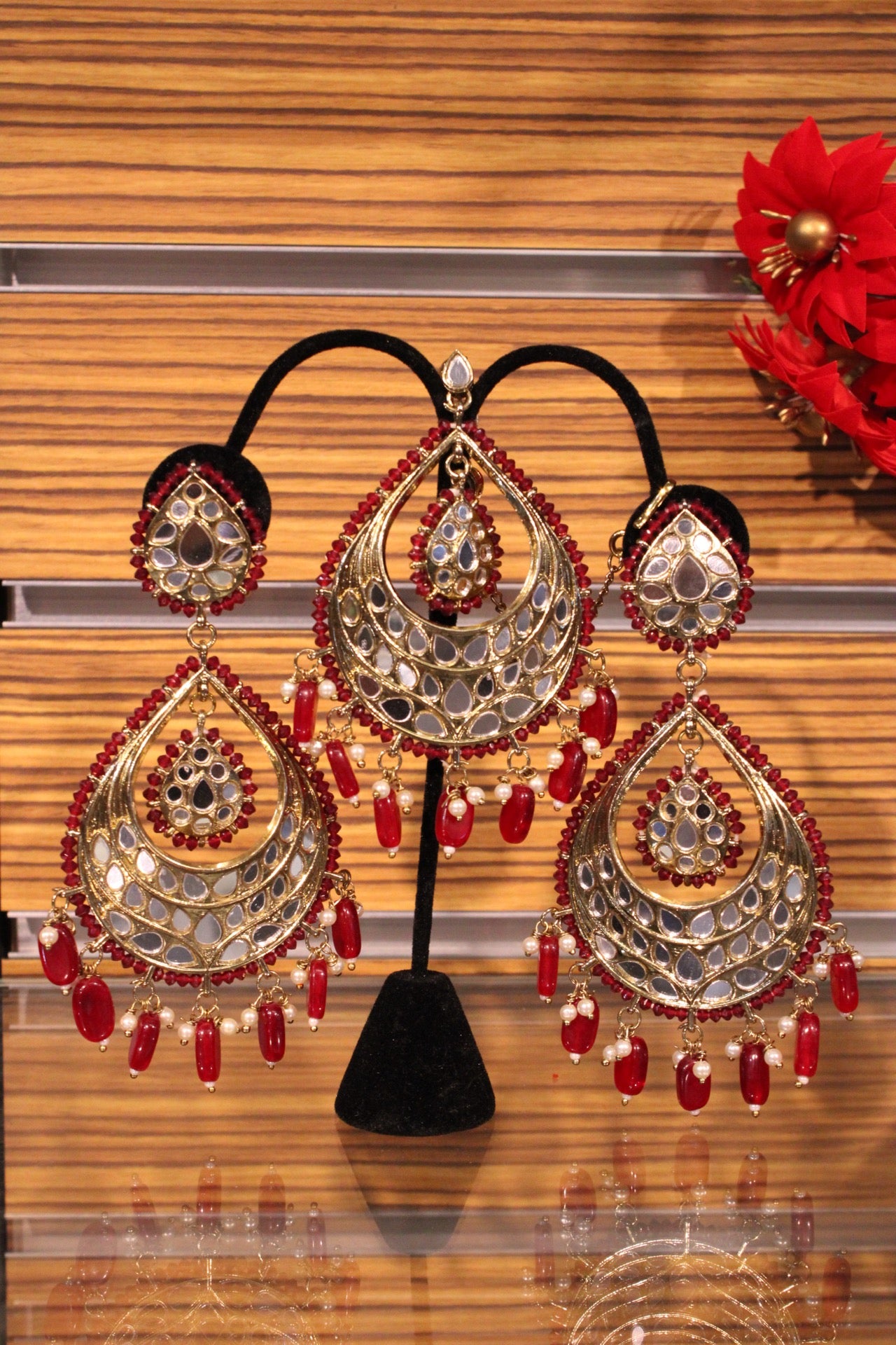 Mirrorwork earrings with Maangtika