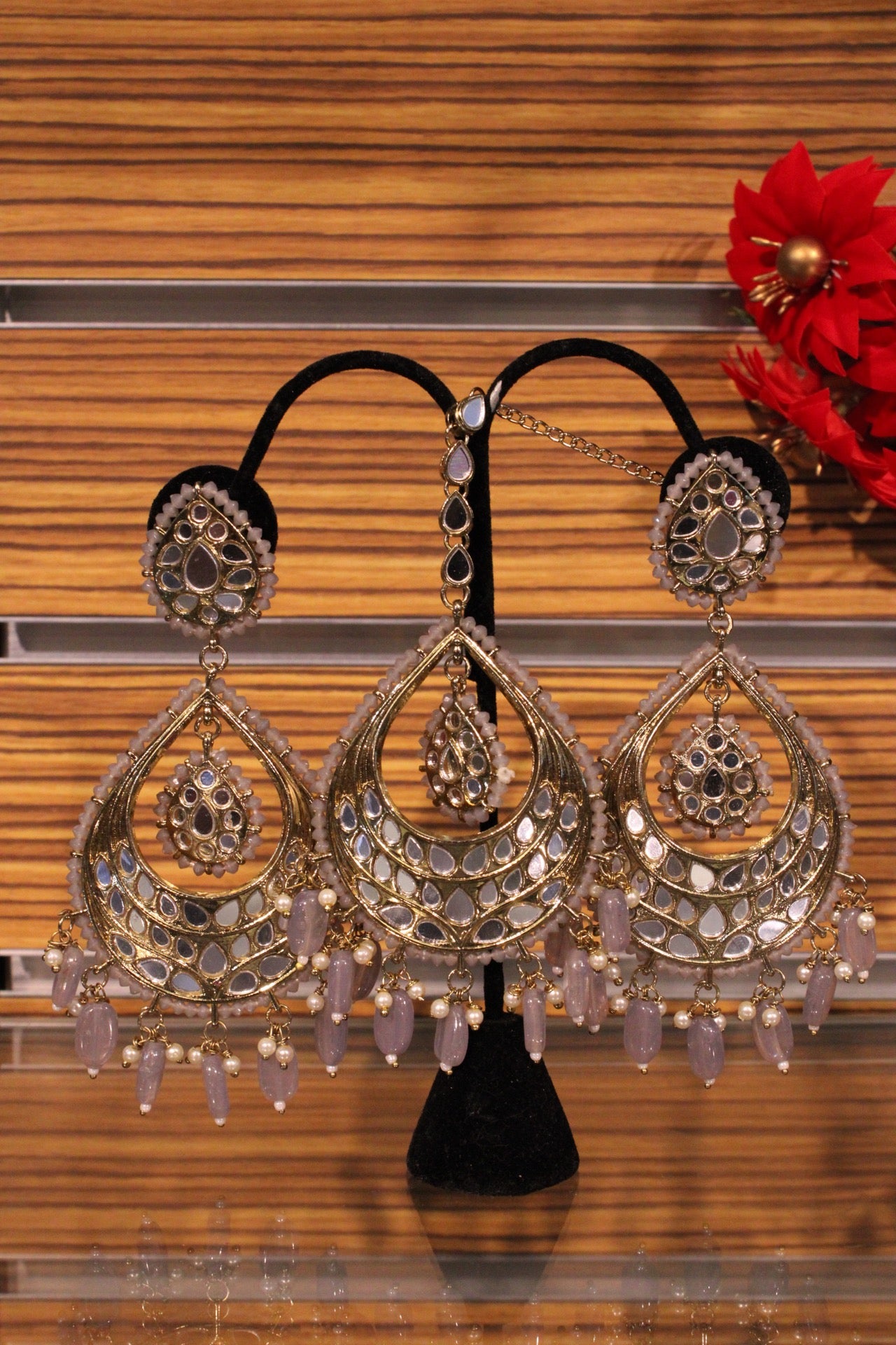 Mirrorwork earrings with Maangtika