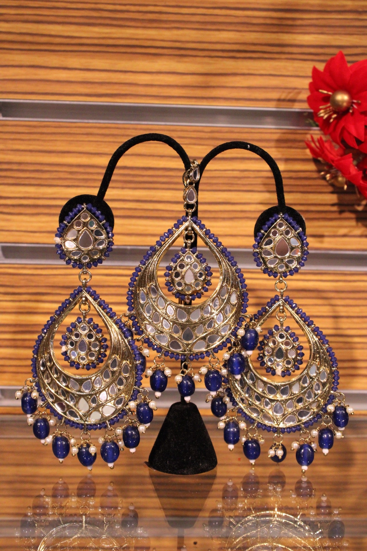 Mirrorwork earrings with Maangtika