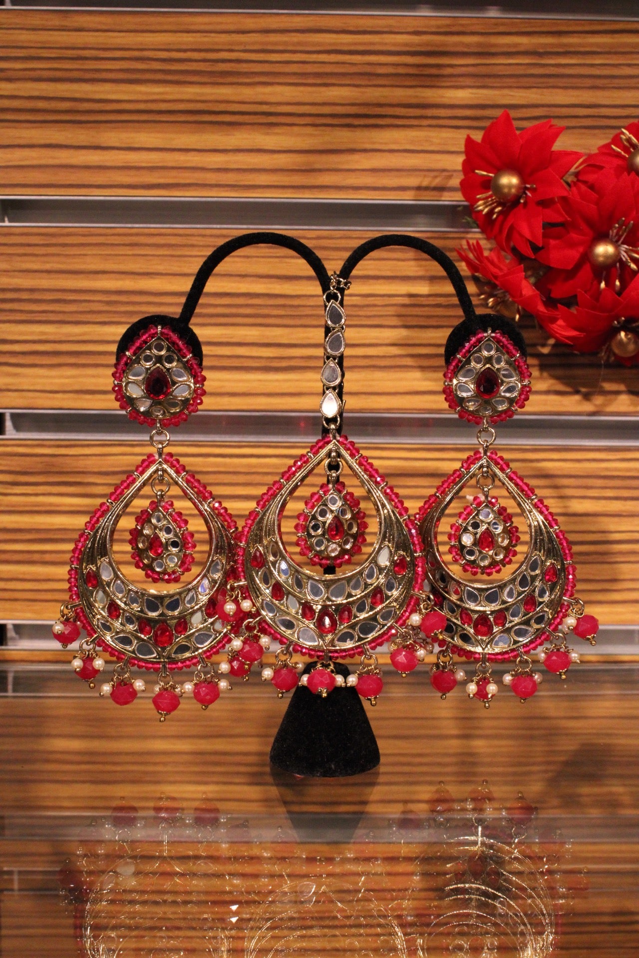 Mirrorwork earrings with Maangtika