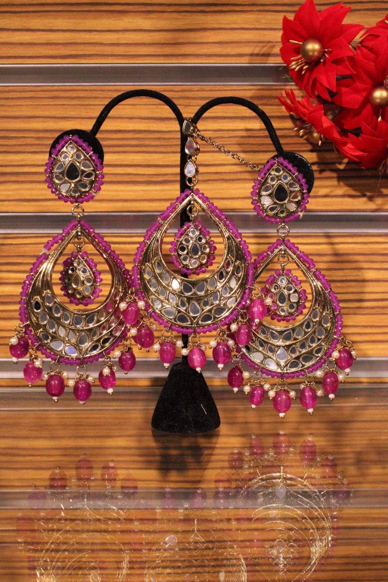 Mirrorwork earrings with Maangtika