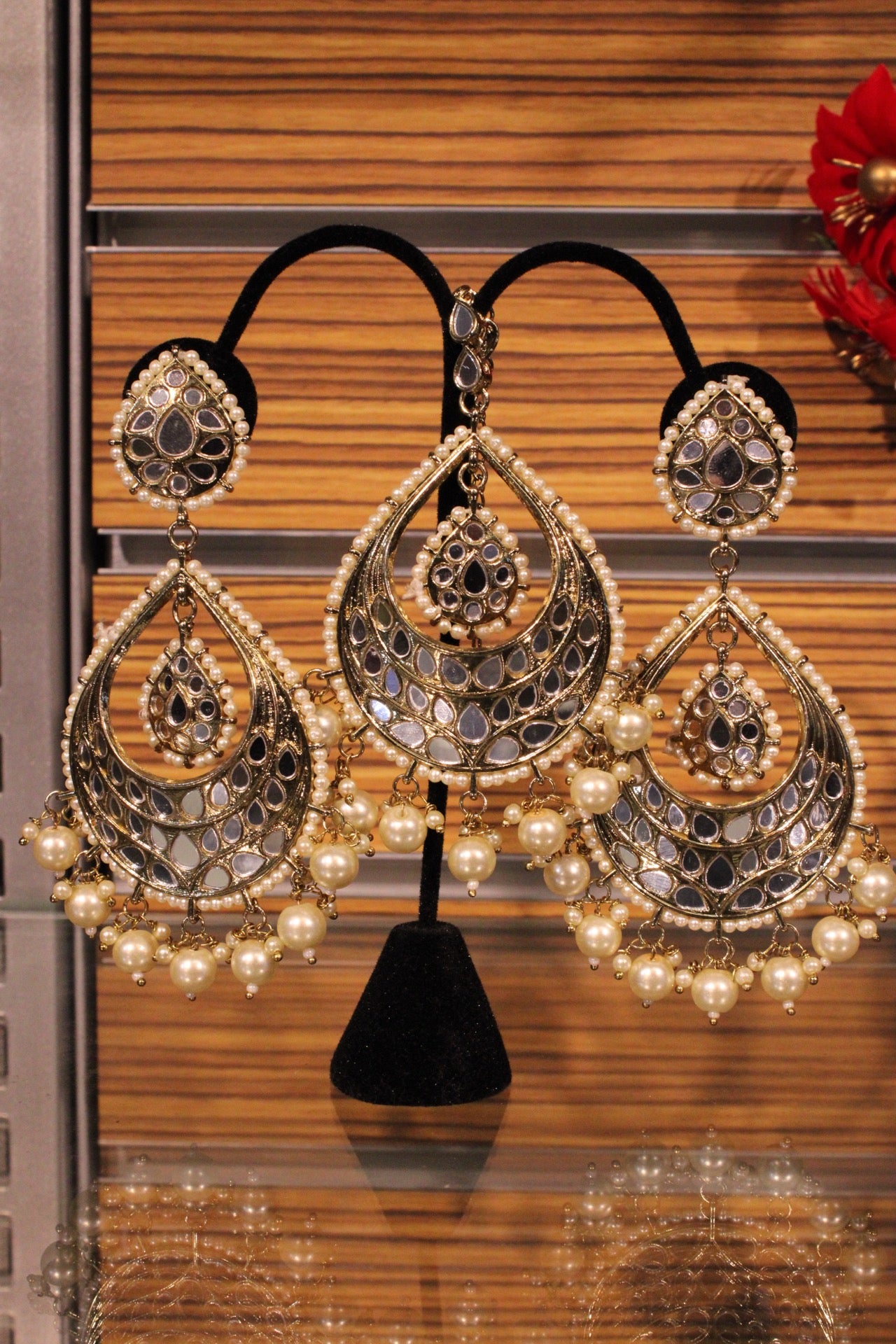 Mirrorwork earrings with Maangtika